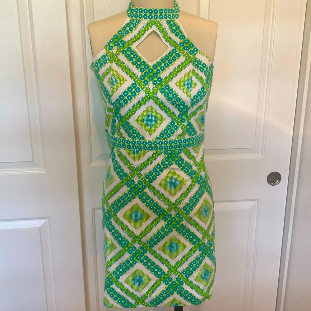 NWT Gretchen Scott Key hole sleeveless dress in lime green.  Size medium.